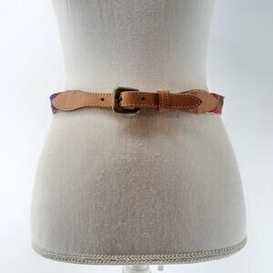 CDE Women's Beaded Fish Multicolored Belt Leather Boho Red White Blue size 28